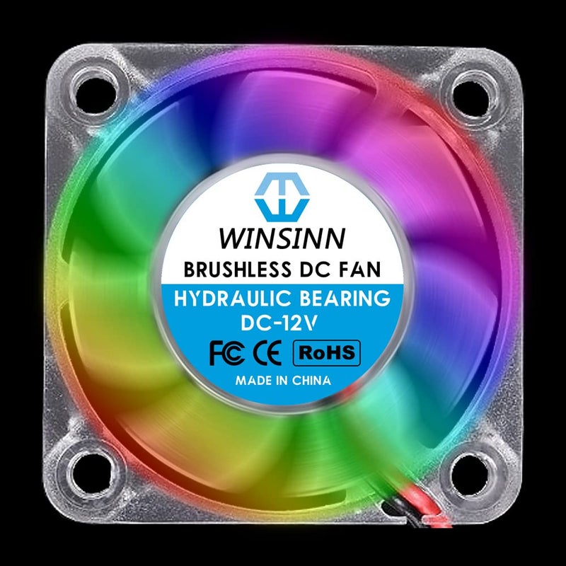 WINSINN 40mm RGB Fan 12V, LED Colorful 3D Printer Micro 12 Volt Fans 4010 Hydraulic Bearing, Brushless Cooling 40mmx10mm 2PIN (Pack of 4Pcs) - Image 5